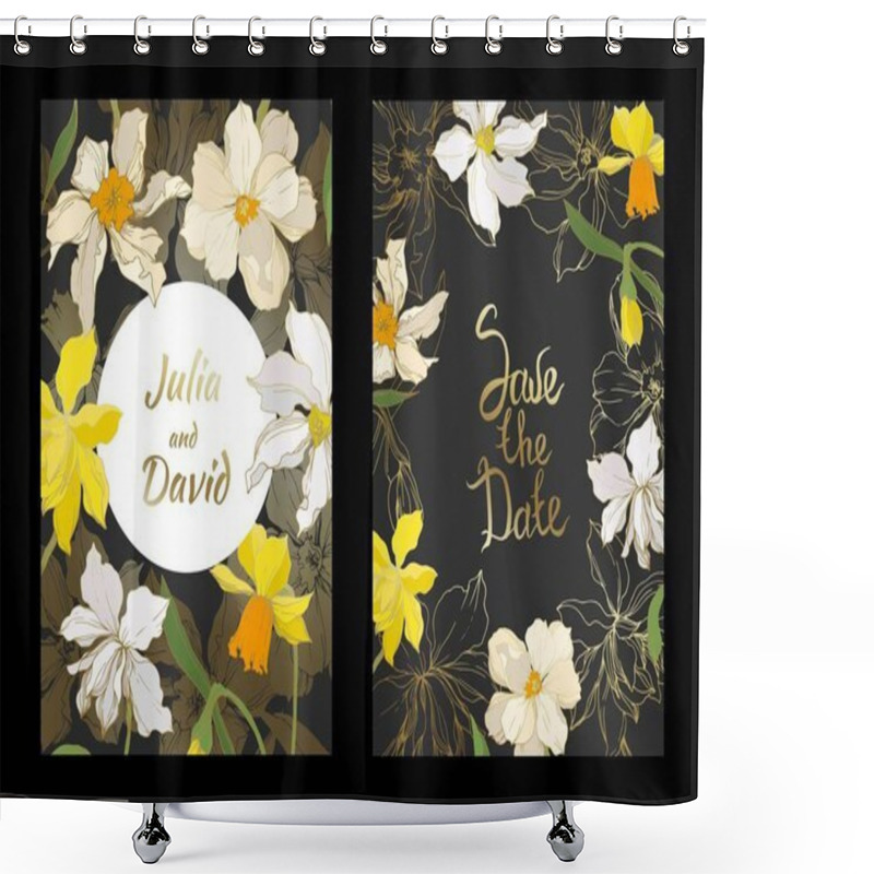 Personality  Vector Narcissus floral botanical flowers. Black and white engraved ink art. Wedding background card decorative border. shower curtains