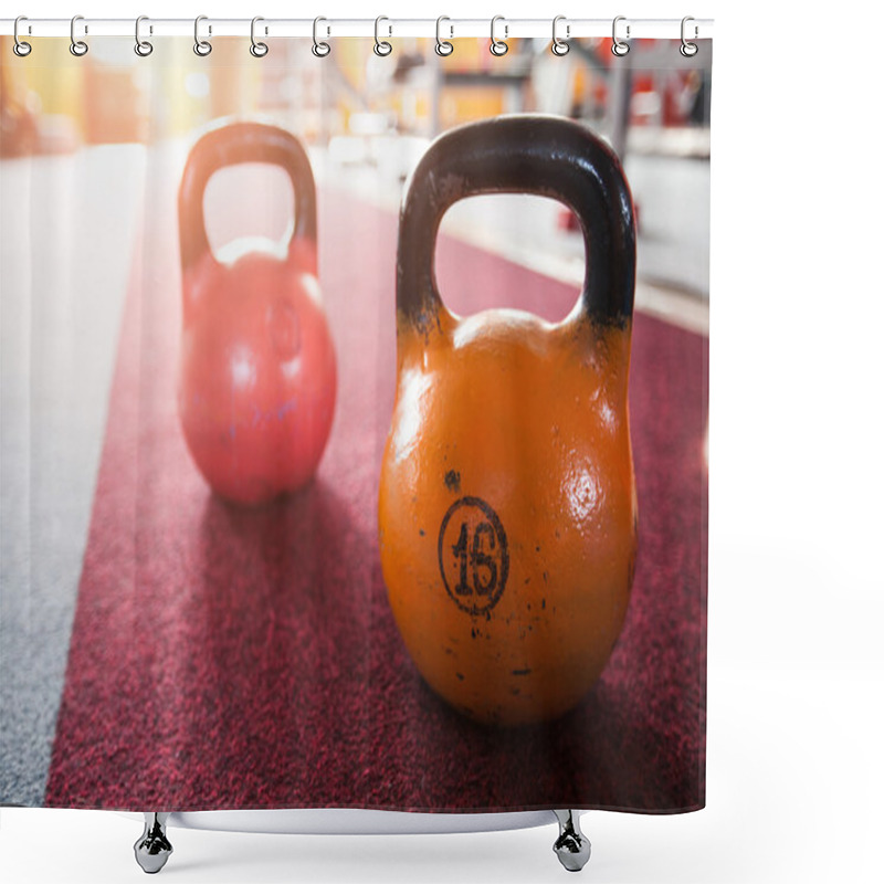 Personality  Kettle Bell Weight Steel In A Gym Shower Curtains