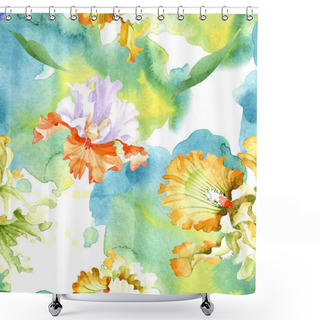 Personality  Orange White Iris Floral Botanical Flower. Wild Spring Leaf Isolated. Watercolor Illustration Set. Watercolour Drawing Fashion Aquarelle. Seamless Background Pattern. Fabric Wallpaper Print Texture. Shower Curtains
