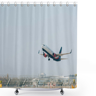 Personality  Jet Liner Landing On Airport Runway With Blue Sky At Background Shower Curtains