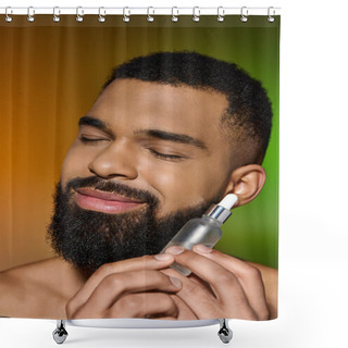 Personality  African American Handsome Man Holds Serum. Shower Curtains