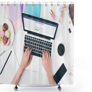 Personality  Woman Using Laptop Shower Curtains