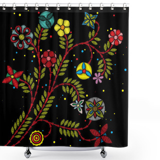 Personality  Embroidery Simplified Floral Pattern Shower Curtains
