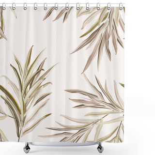 Personality  Palm Pattern In Pastel Colors, Foliage Leaves Hand Drawn Doodle Graphics On Beige Background, Nature Wedding Botanical Decoration. Soft Beige Design Shower Curtains
