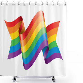 Personality  Vector A Rainbow Flag Waving On White Background Shower Curtains