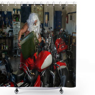 Personality  Santa On A Motorcycle Shower Curtains