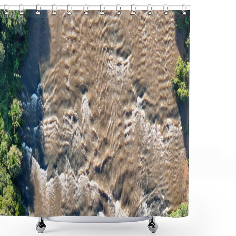 Personality  Aerial Image Of The Apore River With Brown Water And Riparian Forest During The Day Shower Curtains