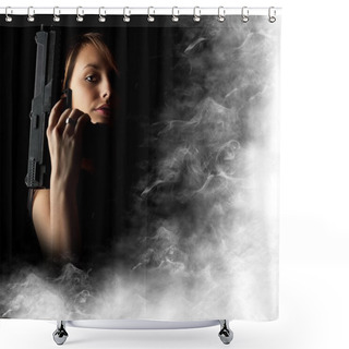 Personality  Sexy Girl Holding Gun Shower Curtains