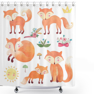 Personality  Fox Watercolor Animals Set. Shower Curtains