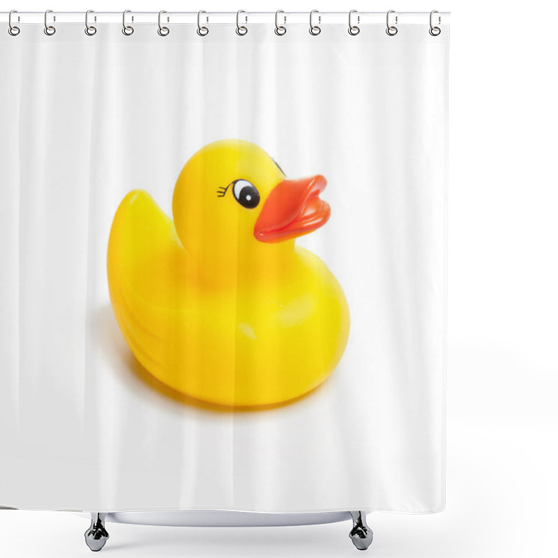 Personality  Yellow rubber duck on White Background shower curtains