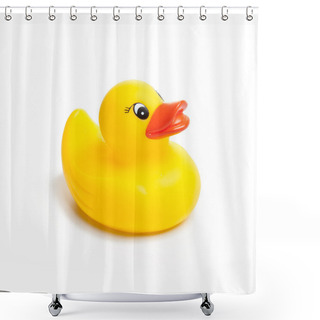 Personality  Yellow Rubber Duck On White Background Shower Curtains