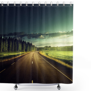 Personality  Asphalt Road In Forest Shower Curtains