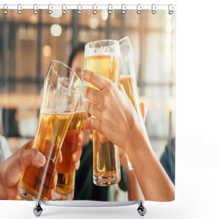 Personality  Partial View Of People Clinking Glasses With Beer At Bar  Shower Curtains