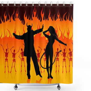 Personality  Devils Dancing In Hell Background With Skeletons And Fire Shower Curtains