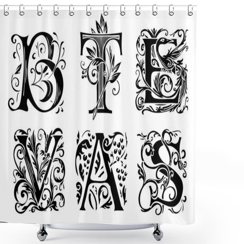 Personality  Set Of Decorative Hand Drawn Initial Letters Shower Curtains