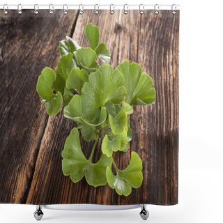 Personality  Ginkgo Biloba On Wooden Background. Shower Curtains