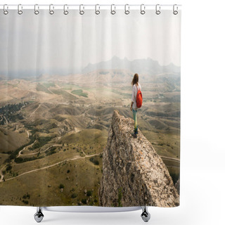 Personality  Woman Standing On Cliff  Shower Curtains