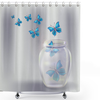 Personality  Glass Jar With Butterflies. Vector Illustration Shower Curtains