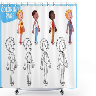 Personality  Coloring Page. Four Boys In Stylish Outfits Shower Curtains