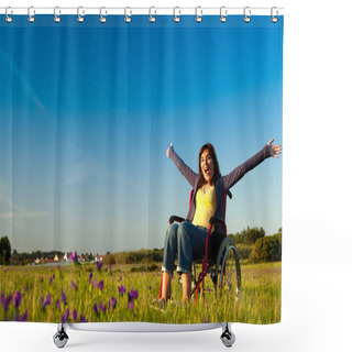 Personality  Handicapped Woman On Wheelchair Shower Curtains