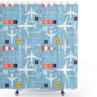 Personality  Seamless Pattern With Passenger Airplanes Number Four Shower Curtains