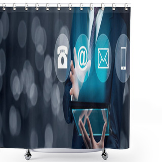 Personality  Businessman Hand Tablet With  Virtual Buttons In Screen Shower Curtains