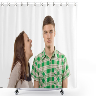 Personality  Young Woman Laughing At Her Own Joke Shower Curtains