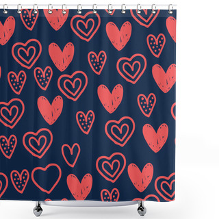 Personality  Hearts Romantic Valentine Pattern. Vector Illustration. Seamless Pattern With Hearts For Valentine's Day Design. Decorative Backdrop With Hearts, And Leaves. Holiday Texture. Shower Curtains