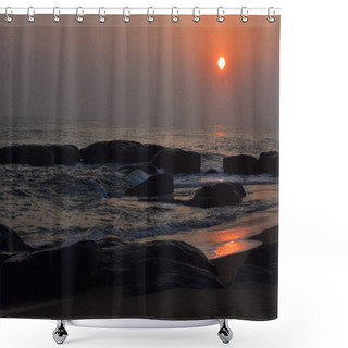 Personality  Chennai, Tamilnadu, India: Febrauary 15, 2019 - Sunrise At Kovalam Beach In Chennai Shower Curtains