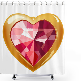 Personality  Ruby Gold Heart Isolated On White Background Shower Curtains