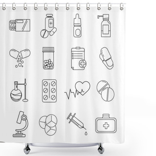 Personality  Vector Coronavirus Icons With Pills And Medication On White Shower Curtains