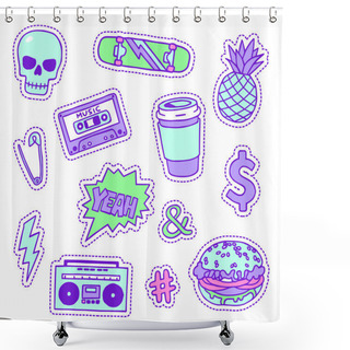 Personality  Set Of Neon Trendy Color Patches Shower Curtains