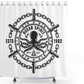 Personality  Nautical Emblem With Steering Wheel And Octopus Shower Curtains