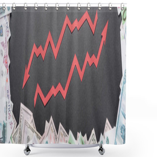 Personality  Panoramic Shot Of Increase And Recession Arrows Near Dollar, Euro And Ruble Banknotes On Black Background Shower Curtains