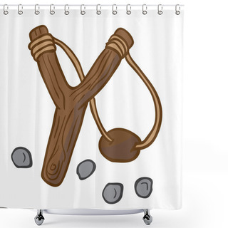 Personality  Cartoon Illustration Of Slingshot With Some Pebbles Shower Curtains