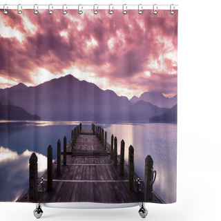 Personality  Beautiful Morning At Spring Before Sunrise And Pier View Shower Curtains