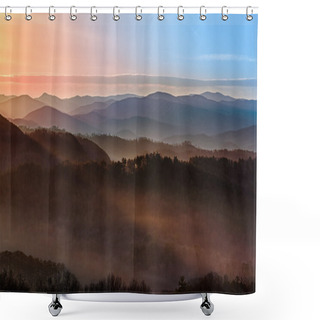 Personality  Sunrise Over Smoky Mountains Shower Curtains