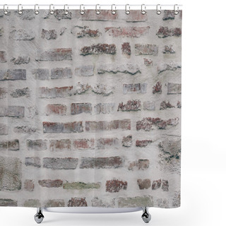 Personality  Close-up Shot Of Ancient Brick Wall For Background Shower Curtains
