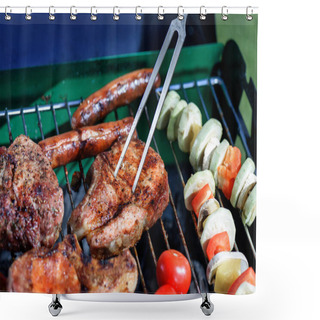 Personality  Meat Pricked By Carving Fork On Grill Shower Curtains