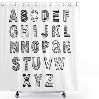 Personality  Fantasy Hand Drawn Font In Doodle Style. Vector Letter Shower Curtains