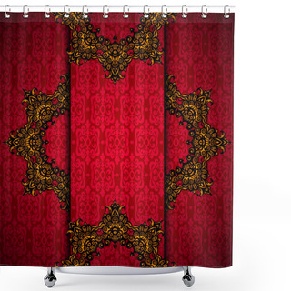 Personality  Red Background With Gold Royal Frame Vector Shower Curtains