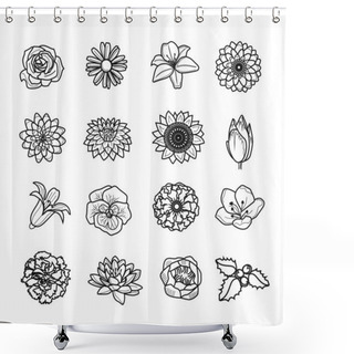 Personality  Vector Flower Black Icon Set Shower Curtains