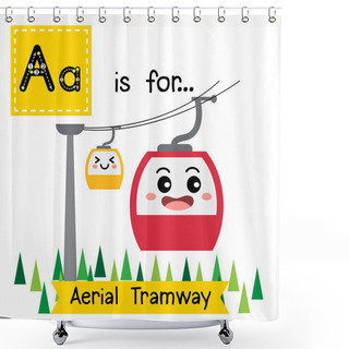 Personality  Letter A Cute Children Colorful Transportations ABC Alphabet Tracing Flashcard Of Aerial Tramway For Kids Learning English Vocabulary Vector Illustration. Shower Curtains