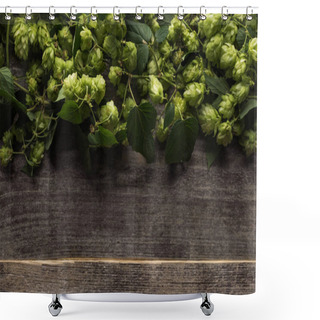 Personality  Top View Of Green Hop On Wooden Rustic Table With Copy Space Shower Curtains
