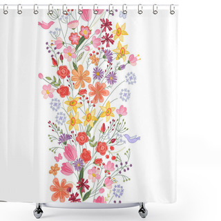 Personality  Seamless Pattern Brush. Bunch Of Field Flowers. Vintage Style. Shower Curtains