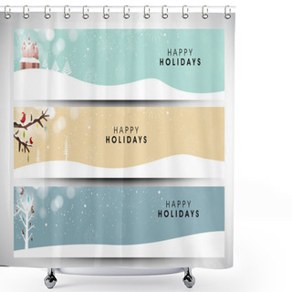 Personality  Happy Holidays Website Headers Or Banners. EPS 10. Shower Curtains