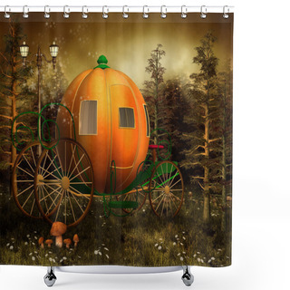 Personality  Pumpkin Carriage In A Forest Shower Curtains
