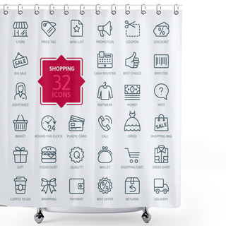 Personality  Shopping Malls, Retail - Outline Web Icon Collection, Vector, Thin Line Icons Collection Shower Curtains