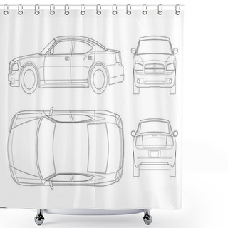 Personality  Sedan Car In Outline. Business Sedan Vehicle Template Vector Isolated On White. View Front, Rear, Side, Top. All Elements In Groups Shower Curtains
