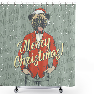 Personality  Pug Dog In Santa Hat Shower Curtains